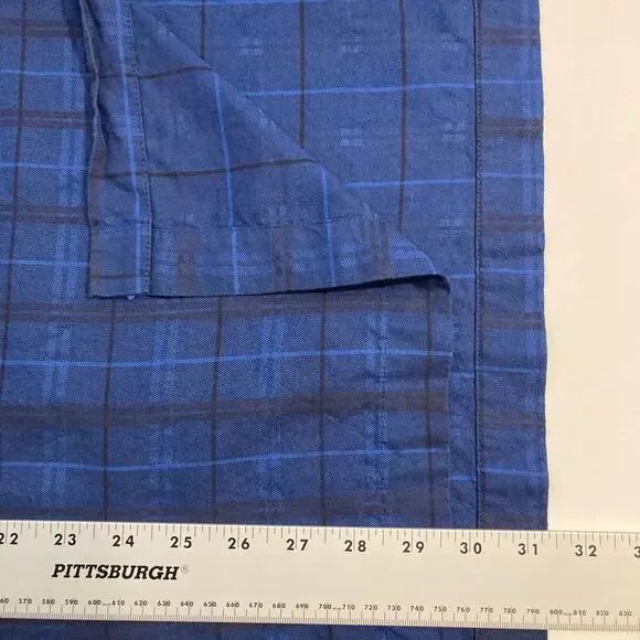 NWOT BLANQUE Top Shirt Tunic One-Size Blue Plaid Button-Up Long-Sleeve Slit-Side